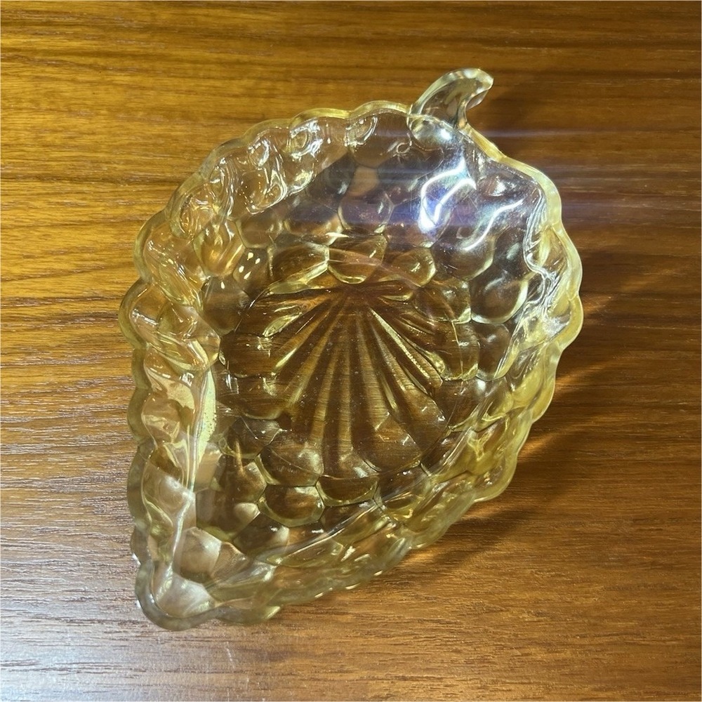 Vintage 1940's Anchor Hocking Amber Pressed Glass Leaf-Shaped Bowl 7in